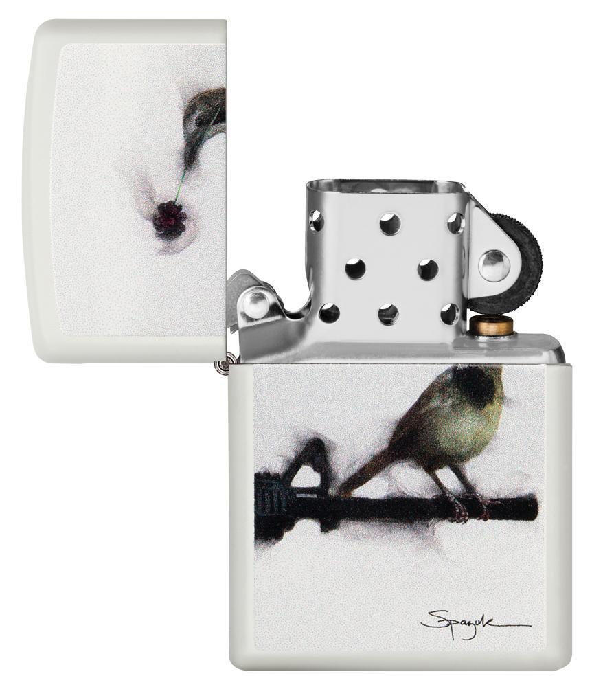 Zippo Spazuk White Matte Bird Holding a Rose Pocket Lighter Zippo